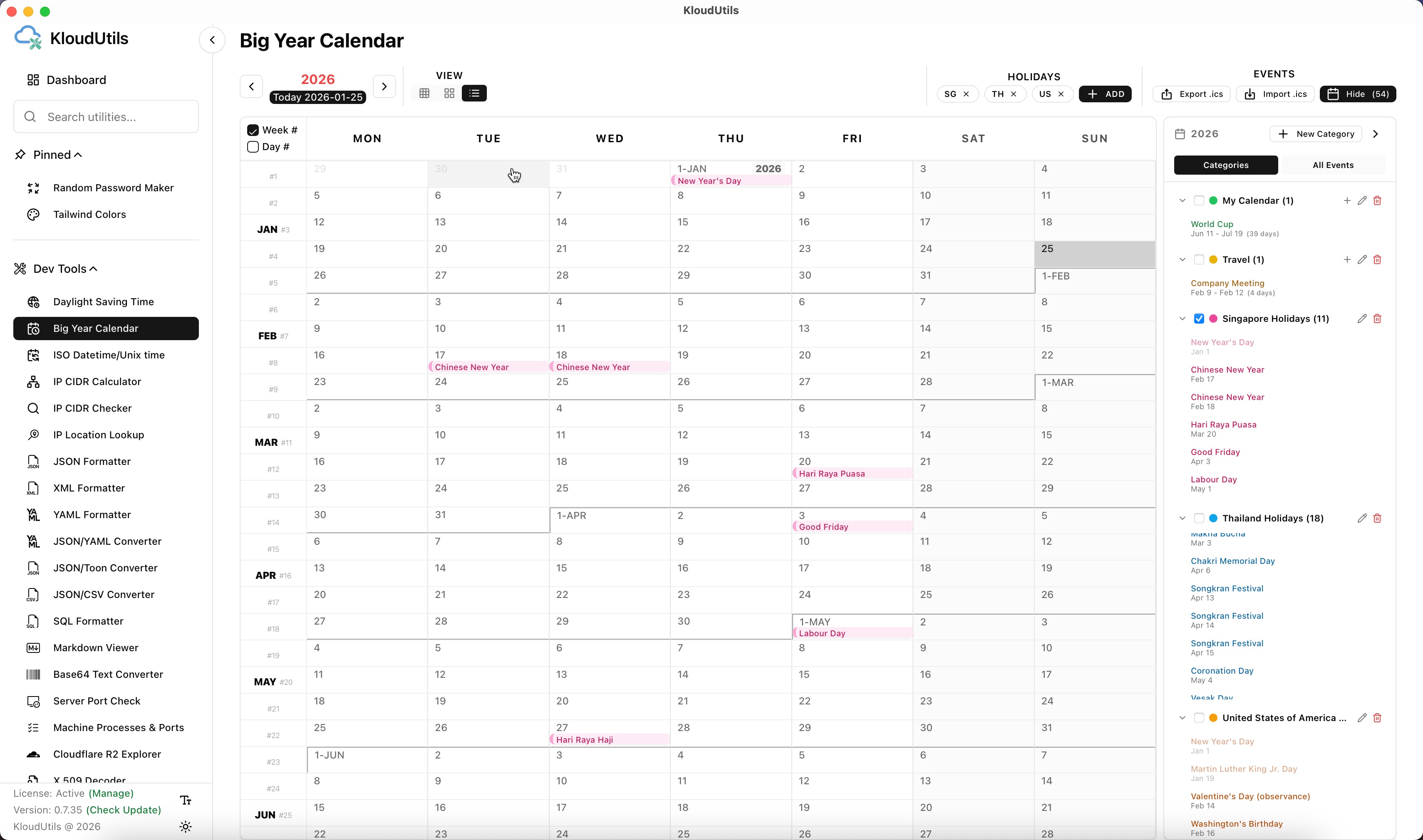 Weekly View Calendar